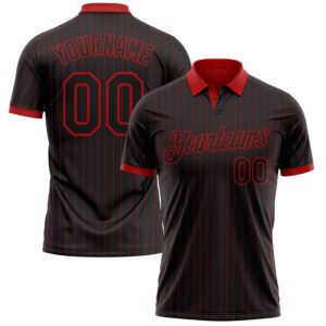 Custom Black Red Pinstripe-Red Performance Polo Shirt