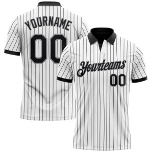 Custom White Black Pinstripe-Gray Performance Polo Shirt