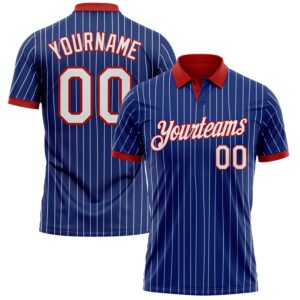 Custom Royal White Pinstripe-Red Performance Polo Shirt