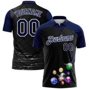 Custom Black Navy-White Billiard Balls Performance Polo Shirt